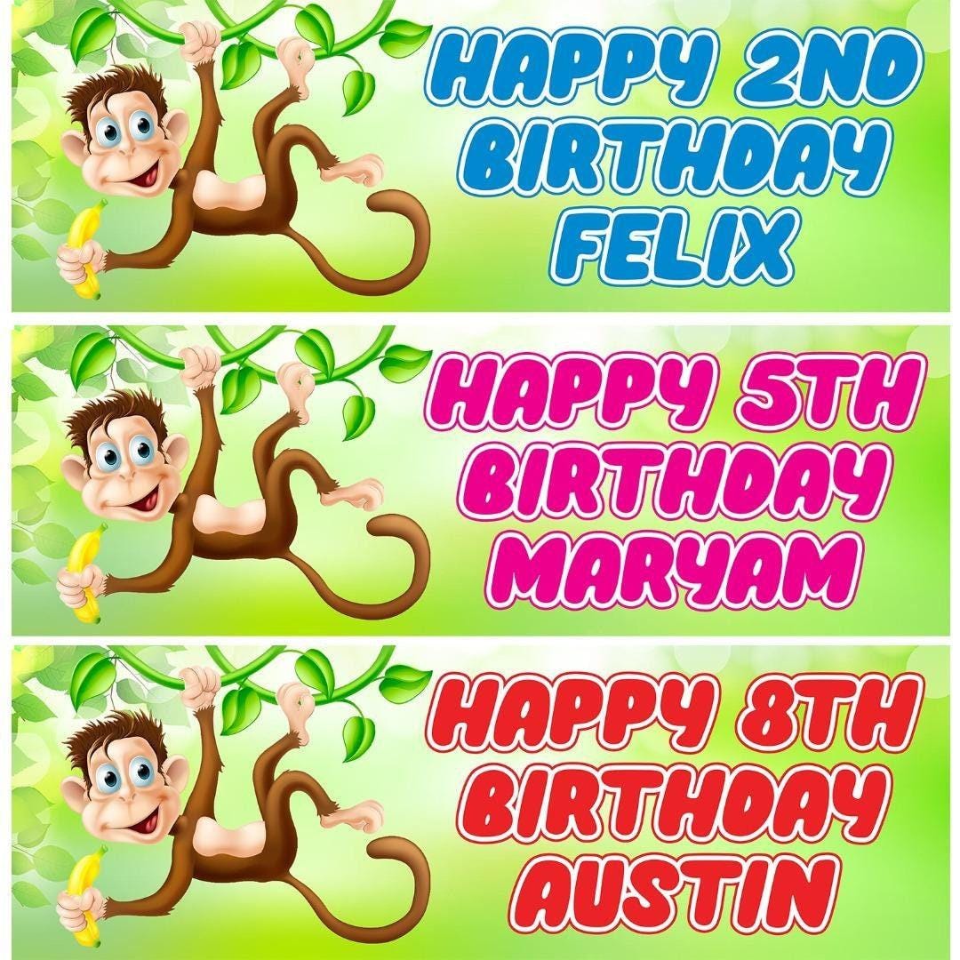 2 Personalised Little Monkey Birthday Party Celebration Banner Decoration Poster