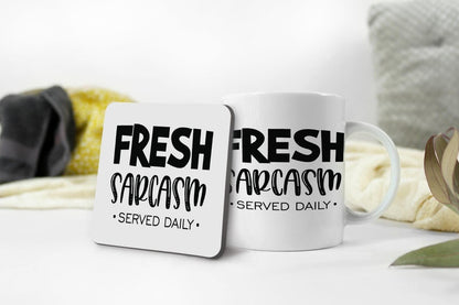 Fresh Sarcasm Served Daily Mug & Coaster Set Funny Birthday Friend Coworker Gift
