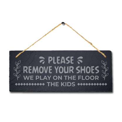 Remove Shoes Kids Play Floor Laser Engraved Hanging Slate Plaque Hygiene Sign