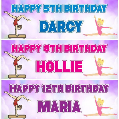 2 Personalised Gymnastic Birthday Party Celebration Banners Decoration Posters