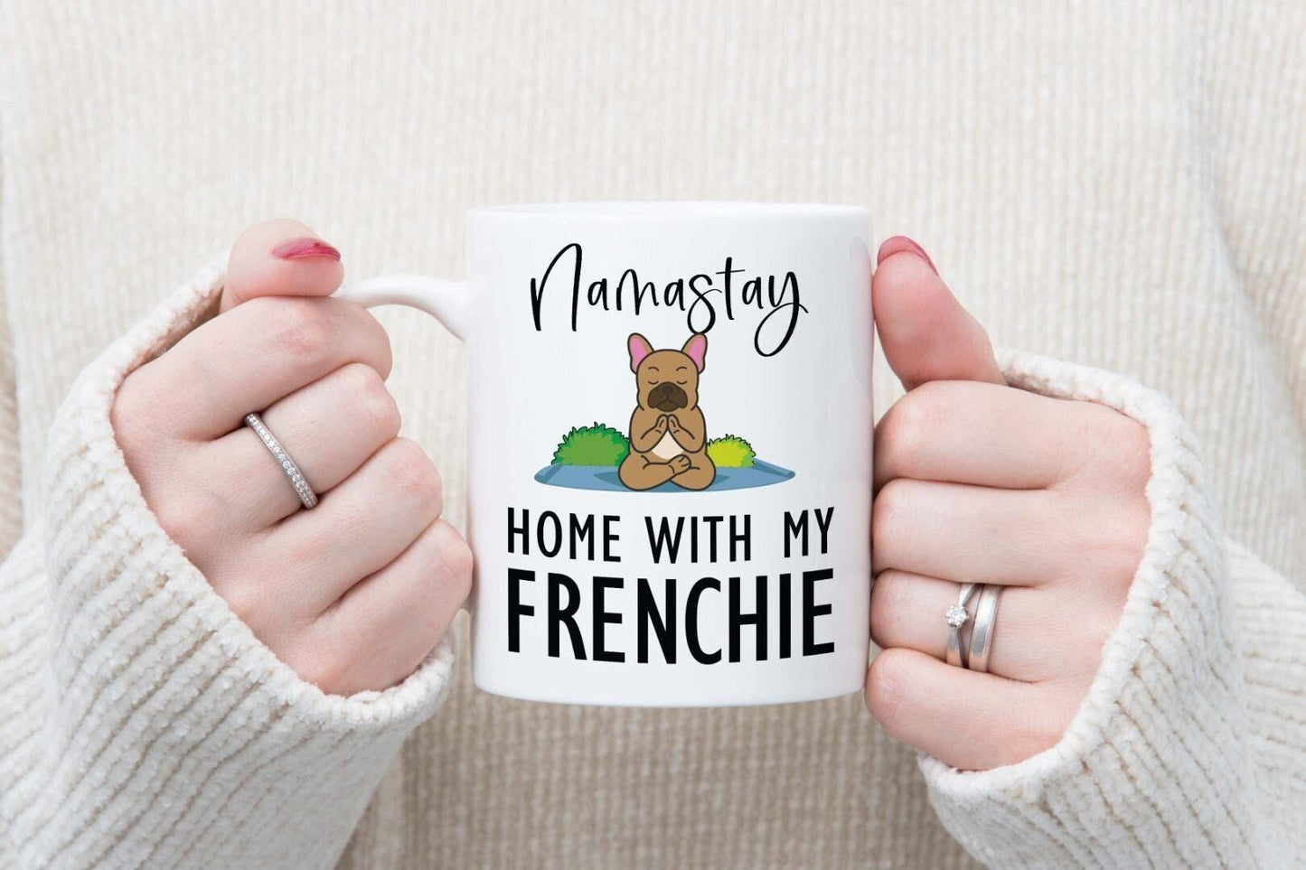 Funny French Bulldog Yoga Mug & Coaster Set: Frenchie Gift