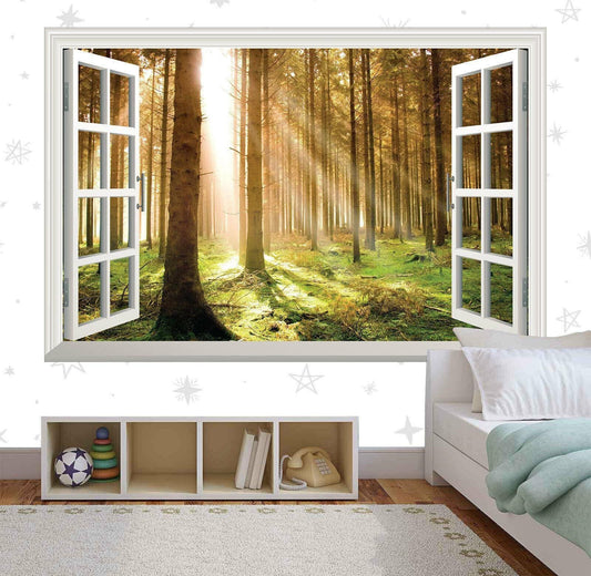Forest Wall Sticker Dawn Woodland 3d Window View Effect Wall Decal Office Vinyl