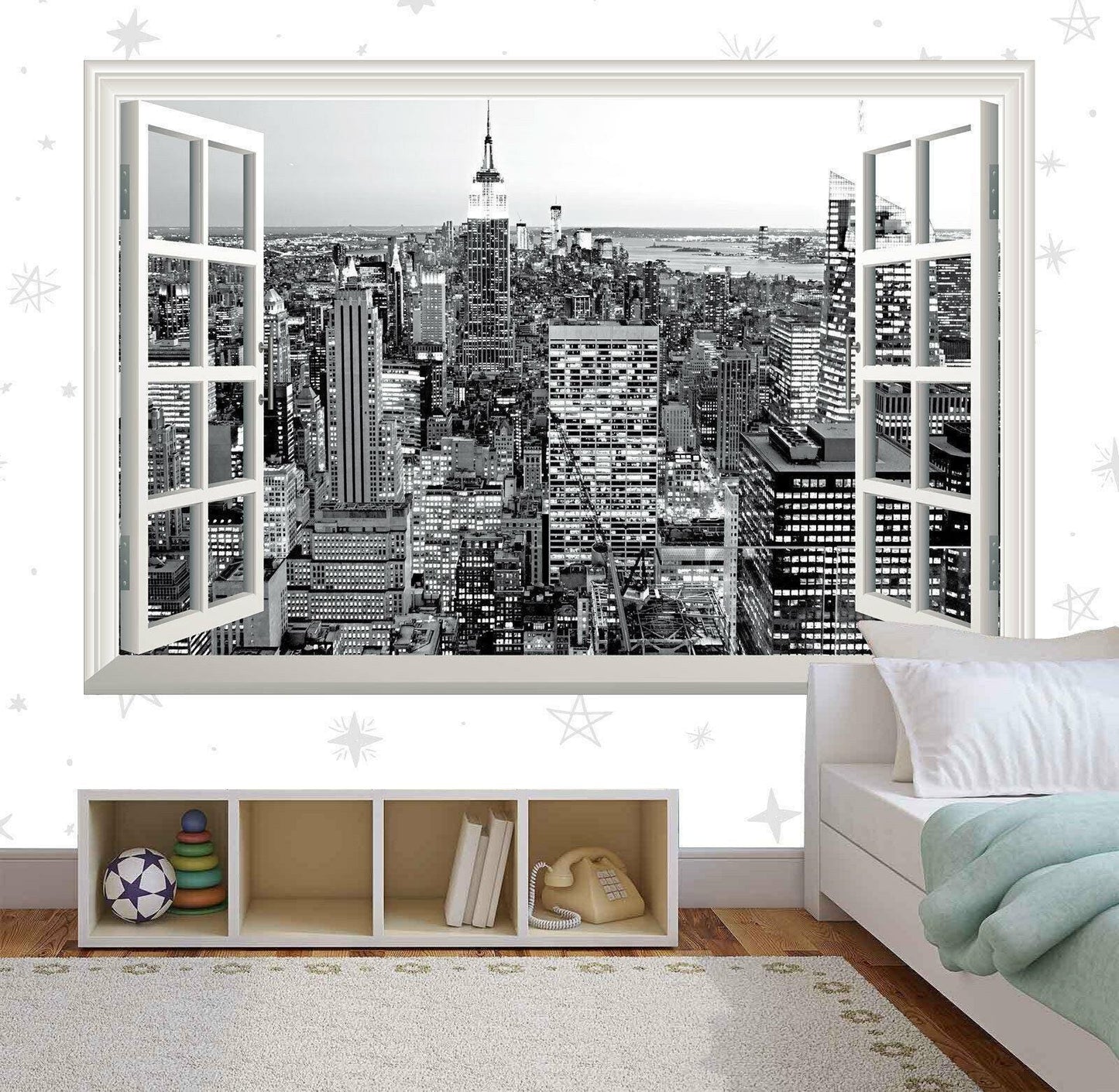Empire State Building Wall Decal: 3D Window View, NYC Skyline Mural
