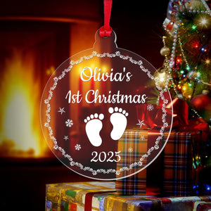 Personalised Babys First Christmas Bauble 1st Xmas Footprints Decoration Gift