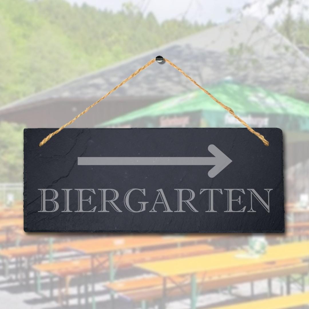 Biergarten Right Way Laser Engraved Hanging Slate Restaurant Decor Plaque Sign