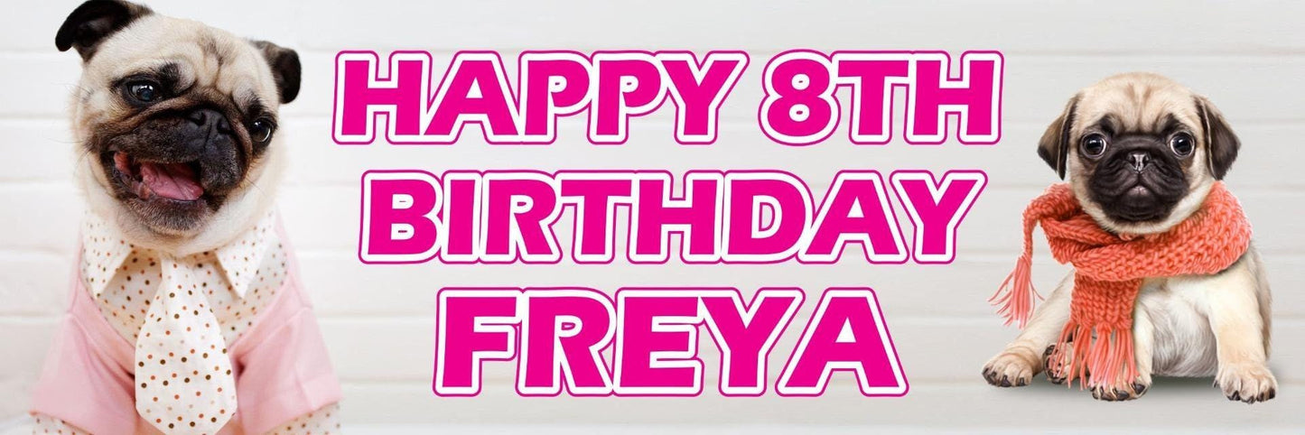 Personalised Pug Birthday Banner: Custom Dog Party Decor (Set of 2)