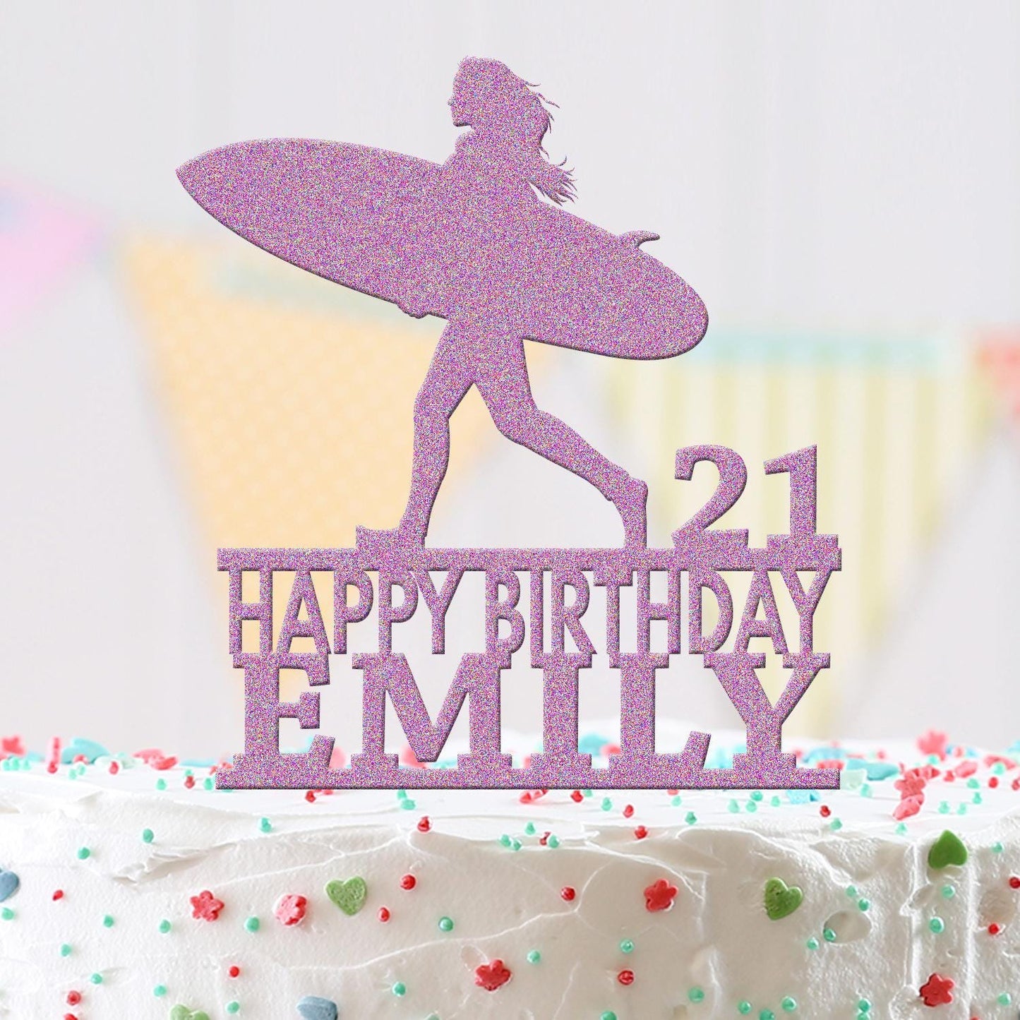Personalised Acrylic Surfboard Waves Girls Birthday Cake Topper Decoration Gift