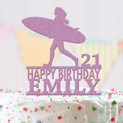Personalised Acrylic Surfboard Waves Girls Birthday Cake Topper Decoration Gift