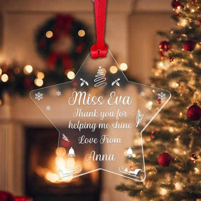Personalised Star Teacher Christmas Bauble Teaching Assistant Ornament Tree Hanging Decor