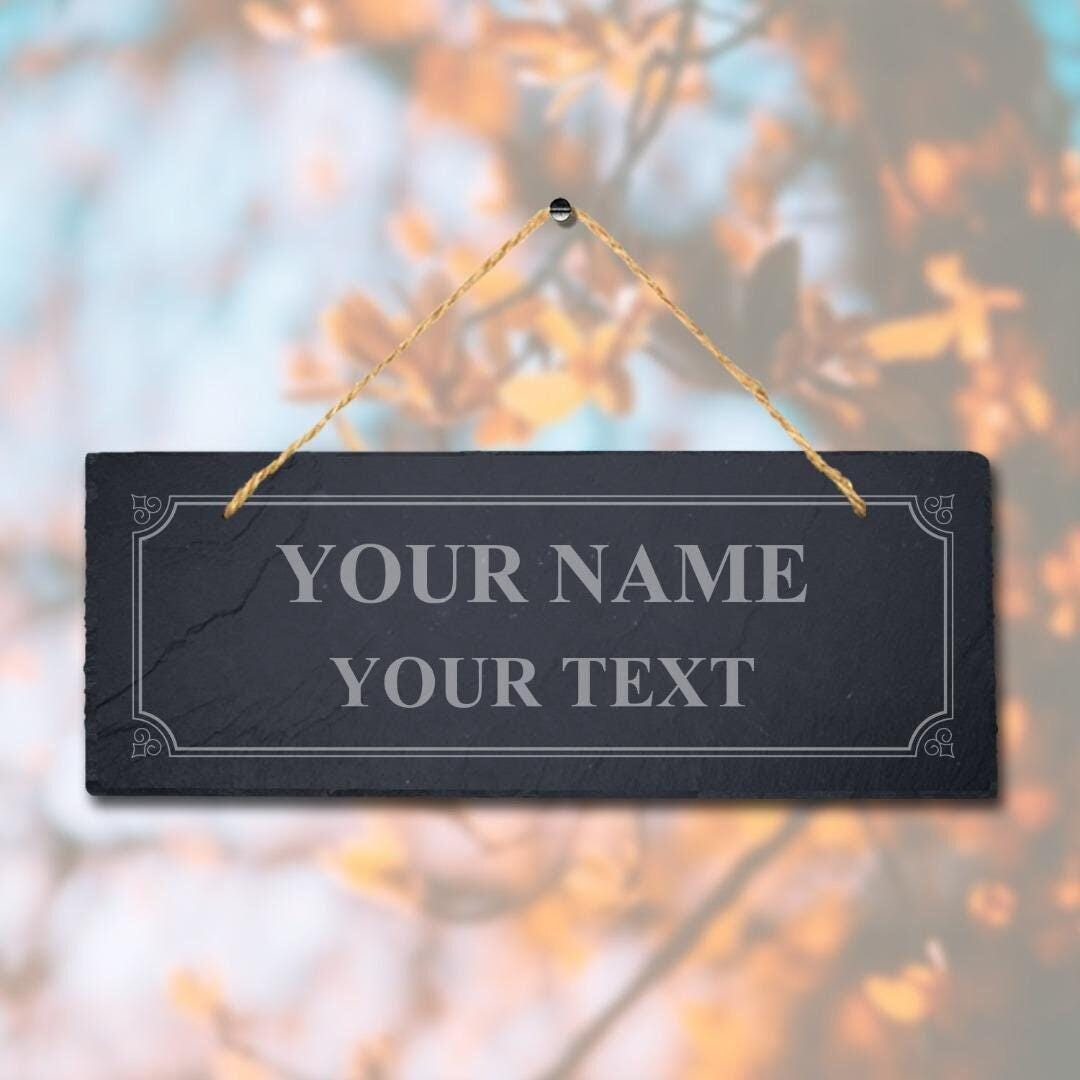 Personalised Name Text Laser Engraved Hanging Slate Memorial Garden Plaque Sign