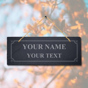 Personalised Name Text Laser Engraved Hanging Slate Memorial Garden Plaque Sign