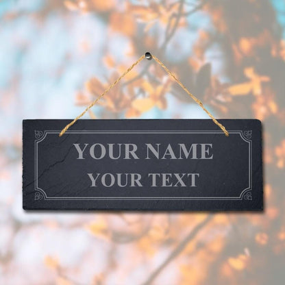 Personalised Name Text Laser Engraved Hanging Slate Memorial Garden Plaque Sign