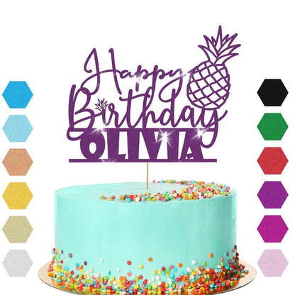 Personalised Pineapple Glitter Happy Birthday Cake Topper Party Cake Decoration