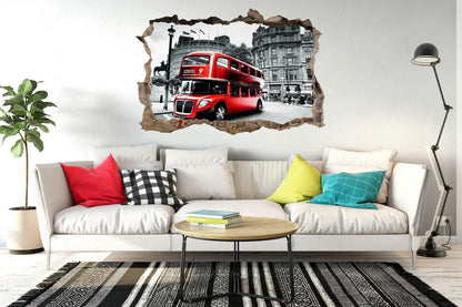 London Red Bus 3D Window Wall Sticker: Kids Room Decor