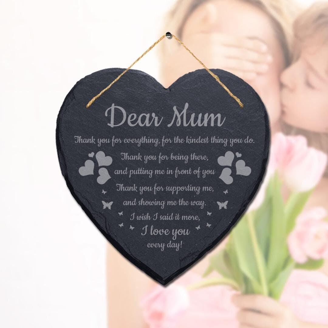 Personalised Mother's Day Slate Heart Design Slate Hanging Plaque Sign Ideal Gift