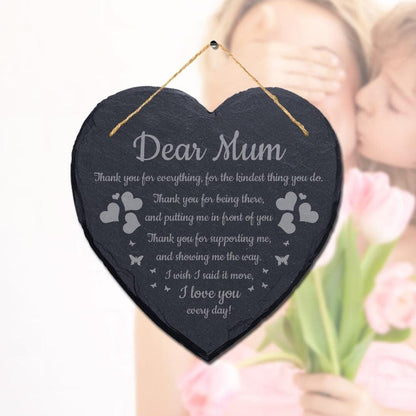 Personalised Mother's Day Slate Heart Design Slate Hanging Plaque Sign Ideal Gift