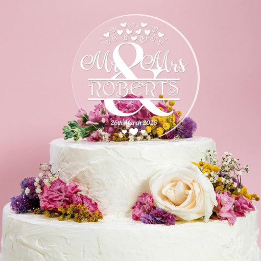 Personalised Name Wedding Cake Topper Mr & Mrs Decoration Engraved Acrylic