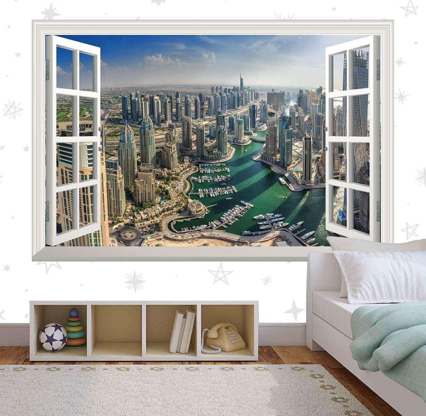 Dubai Cityscape Wall Decal: 3D Window View Vinyl Mural