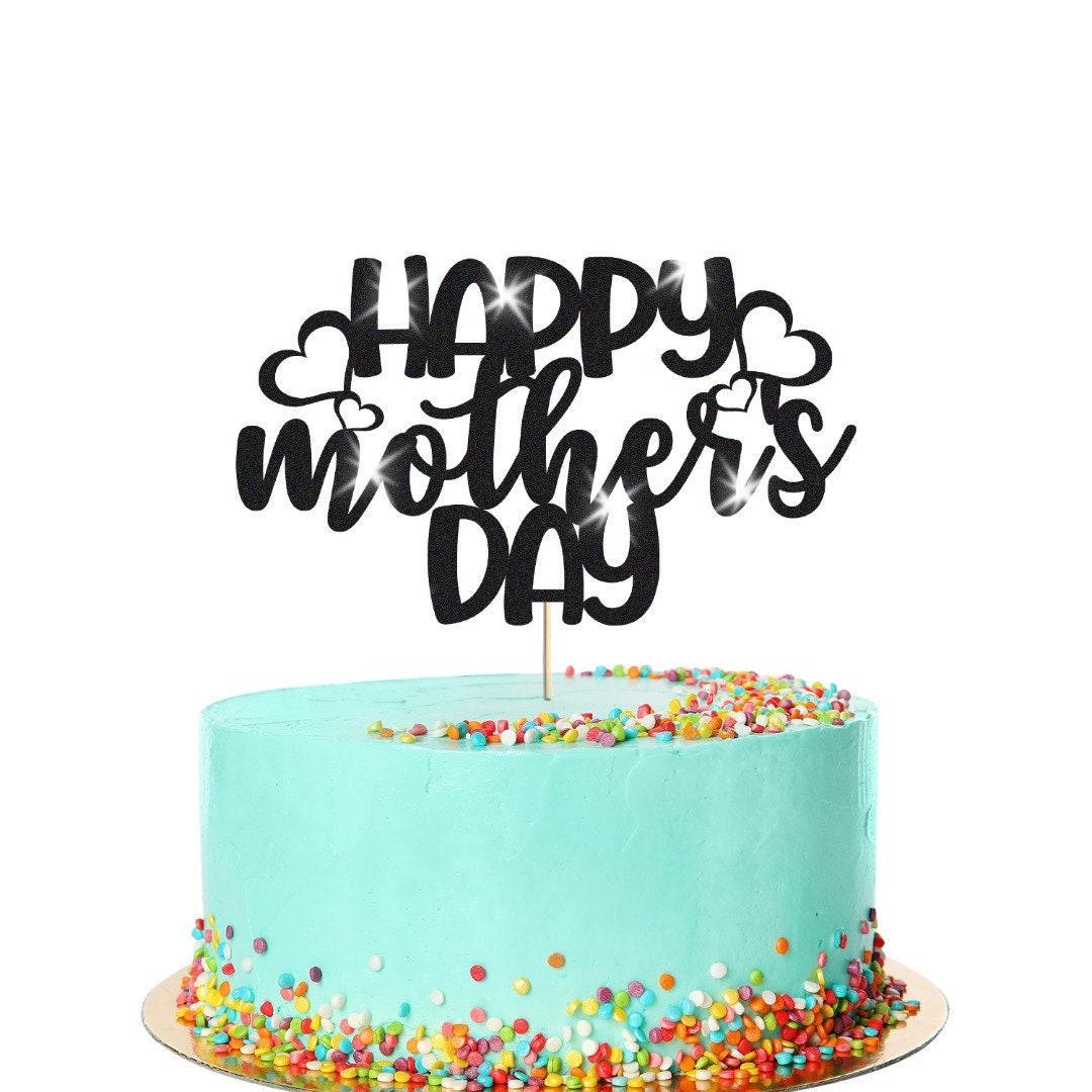 Happy Mothers Day Hearts Design Glitter Cake Topper Birthday Decoration