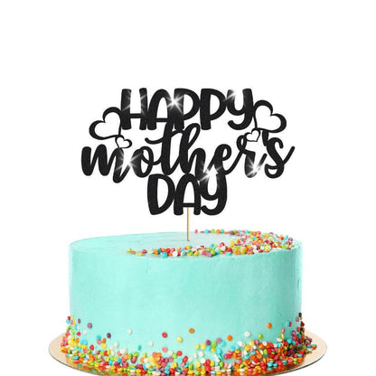 Happy Mothers Day Hearts Design Glitter Cake Topper Birthday Decoration