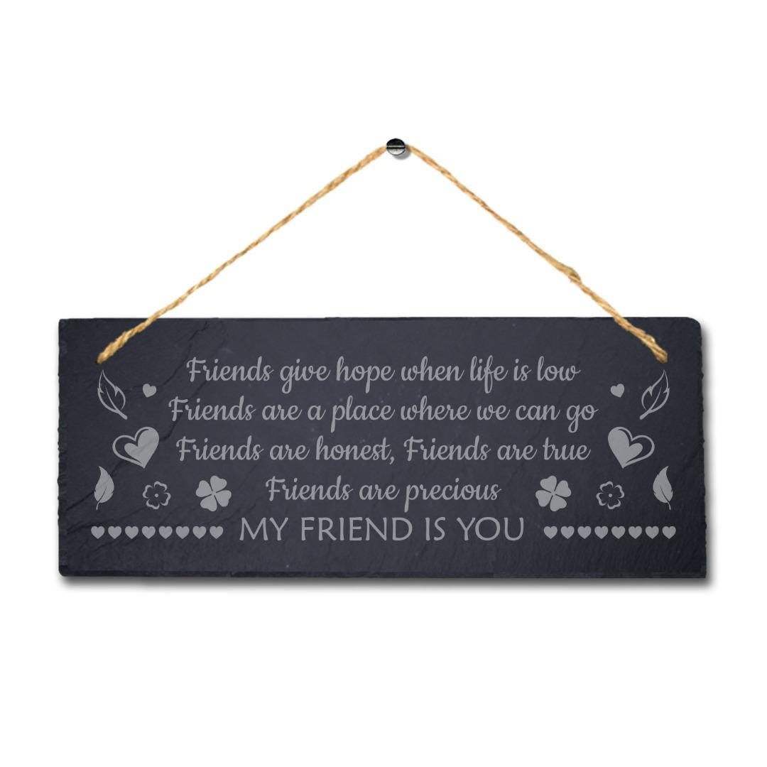 Best Friends Laser Engraved Hanging Slate Friendship Birthday Gift Plaque Sign