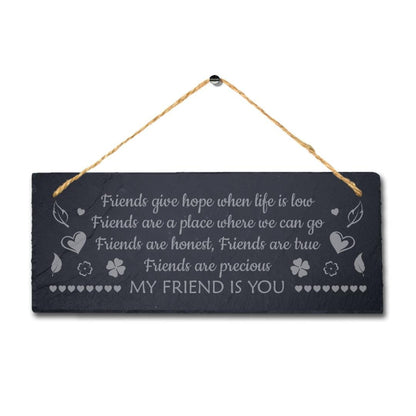 Best Friends Laser Engraved Hanging Slate Friendship Birthday Gift Plaque Sign