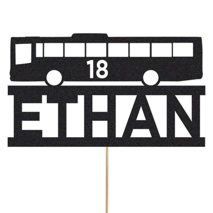 Personalised Glitter Bus Cake Topper: Custom Name & Age