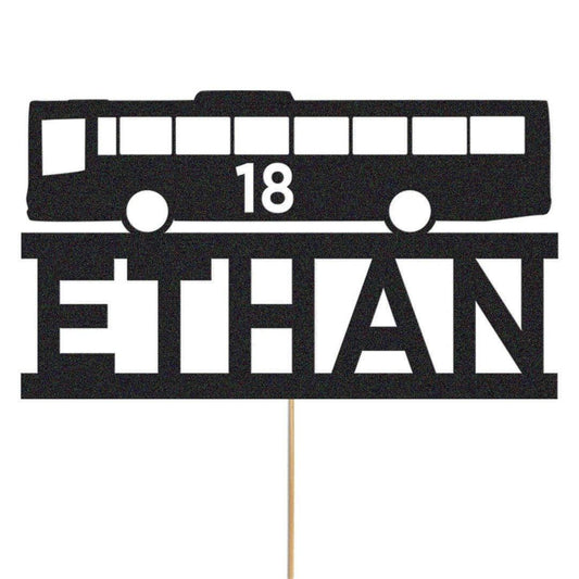 Personalised Glitter Bus Cake Topper: Custom Name & Age