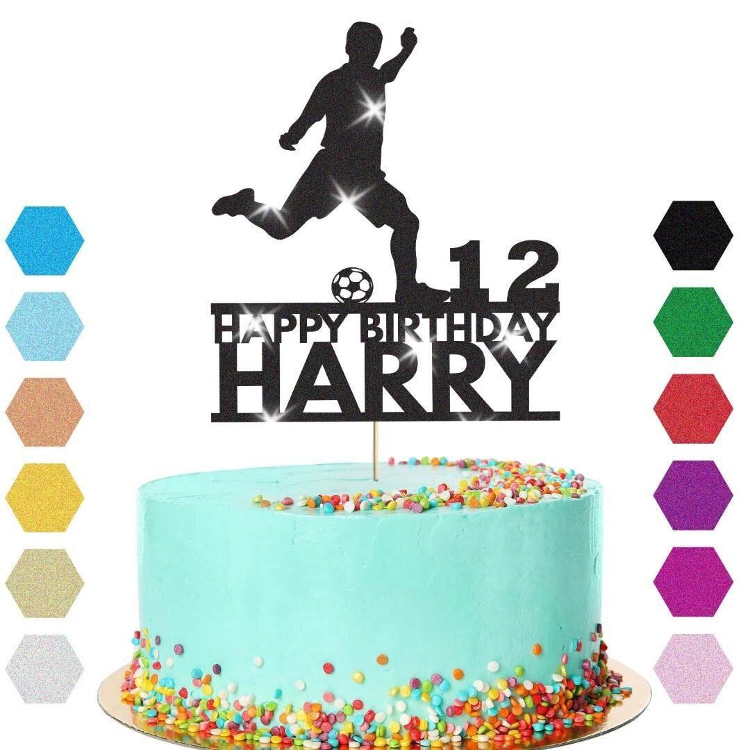 Football Cake Topper Personalised Footballer Birthday Decoration Any Name & Age
