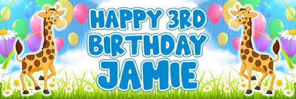 2 Personalised Birthday With Giraffe Banners Party Celebration Decoration Poster