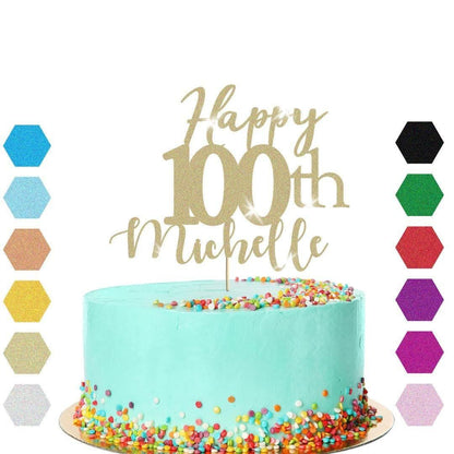 Personalised Name 100th Birthday Glitter Cake Topper Party Cake Decoration Gift
