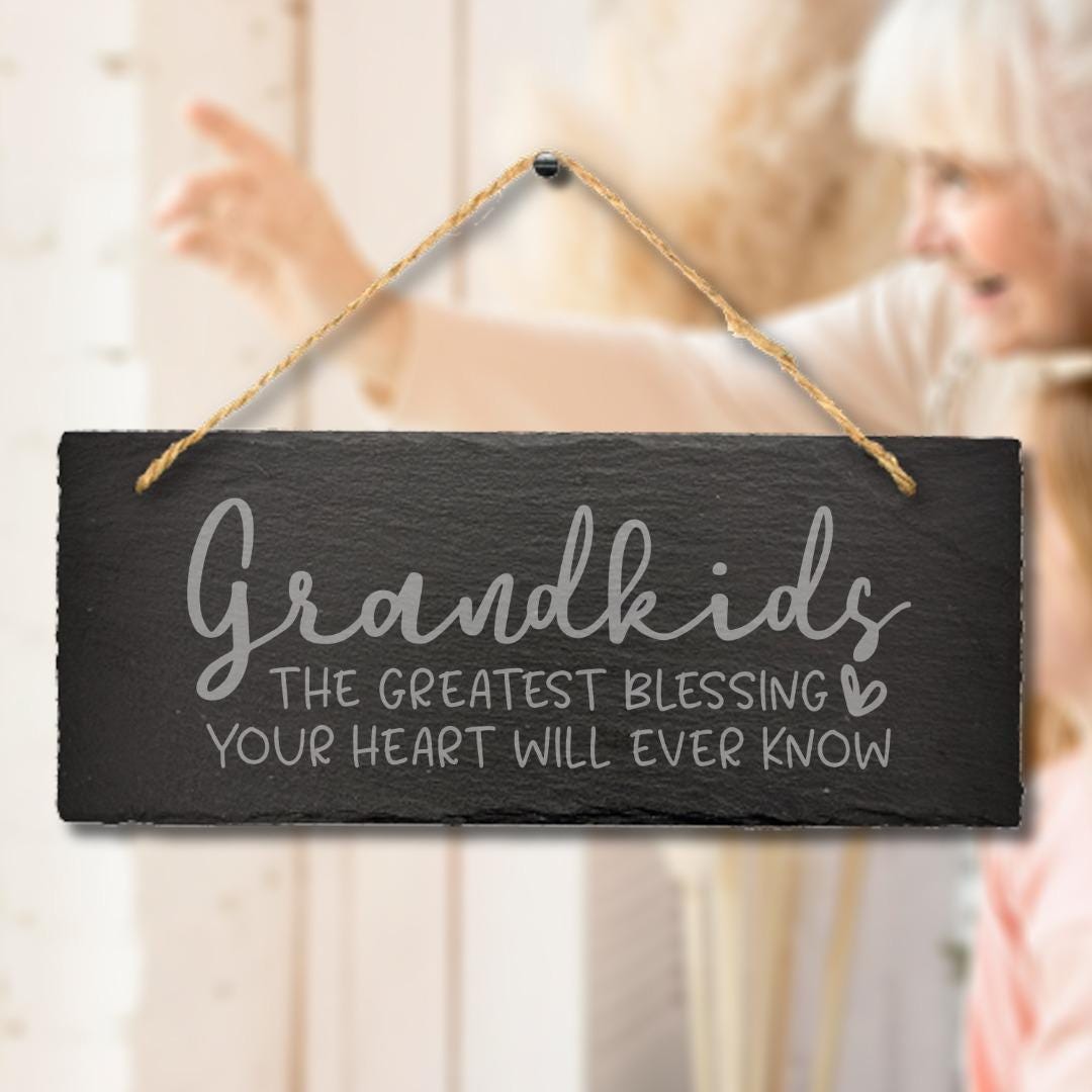 Grandkids Blessing Hanging Slate Plaque Grandparents Grandmother Love Sign Gift