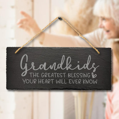 Grandkids Blessing Hanging Slate Plaque Grandparents Grandmother Love Sign Gift