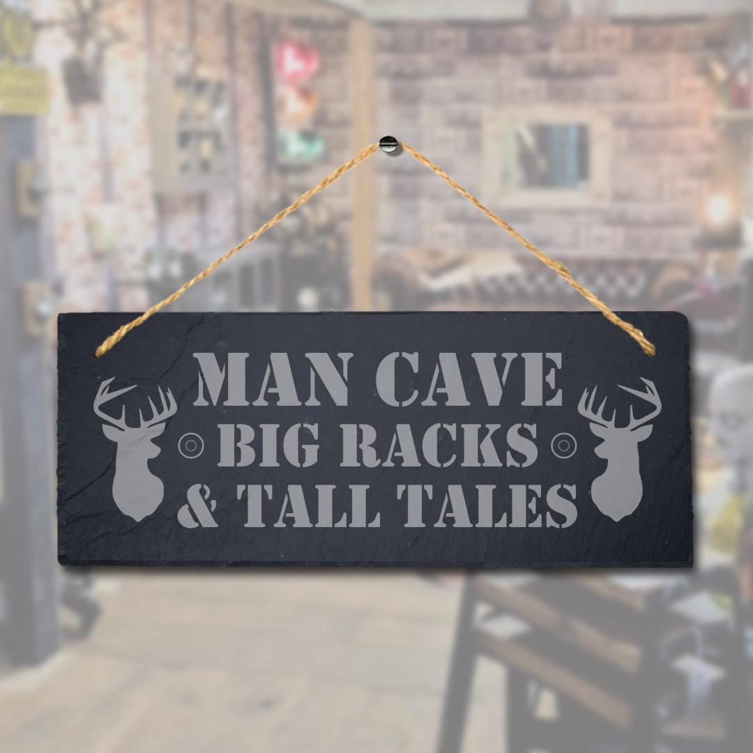 Man Cave Big Racks Laser Engraved Hanging Slate Pub Bar Shed Home Plaque Sign