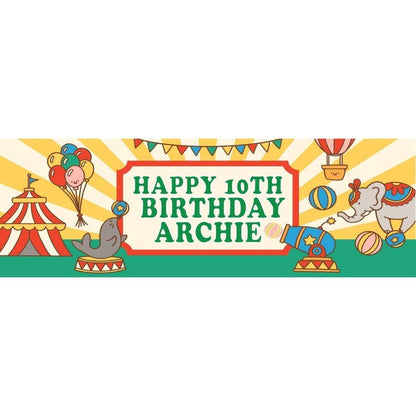 Personalised Circus Birthday Banner: Custom Name & Age, Party Decoration