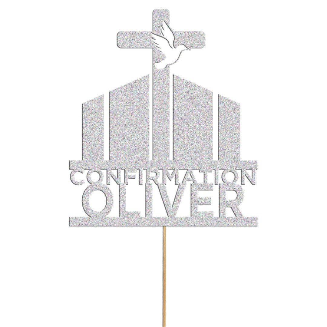 Personalised Glitter Confirmation Cake Topper: Christian Cross Decor