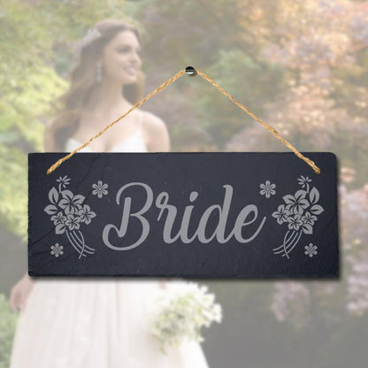 Bride Laser Engraved Hanging Floral Motif Slate Wedding Party Venue Plaque Sign