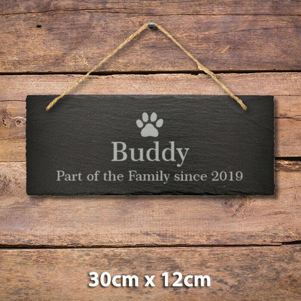 Personalised Pet Name Hanging Slate Sign Engraved Plaque Garden Kennel Dog House
