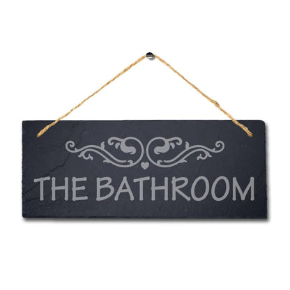 The Bathroom Laser Engraved Hanging Slate Washroom Bath Toilet Plaque Sign