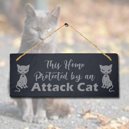 This Home Protected By An Attack Laser Engraved Hanging Slate Gift Plaque Sign
