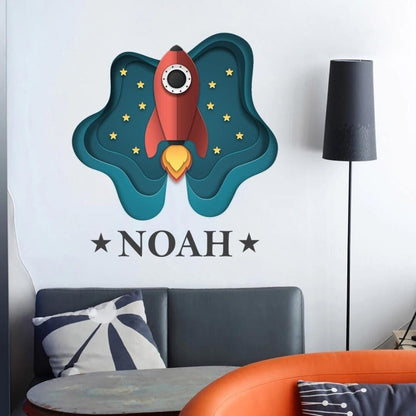 Personalised  Space Ship Wall Sticker Name Decal 3d Vinyl Boys Girls Kids Nursery Bedroom