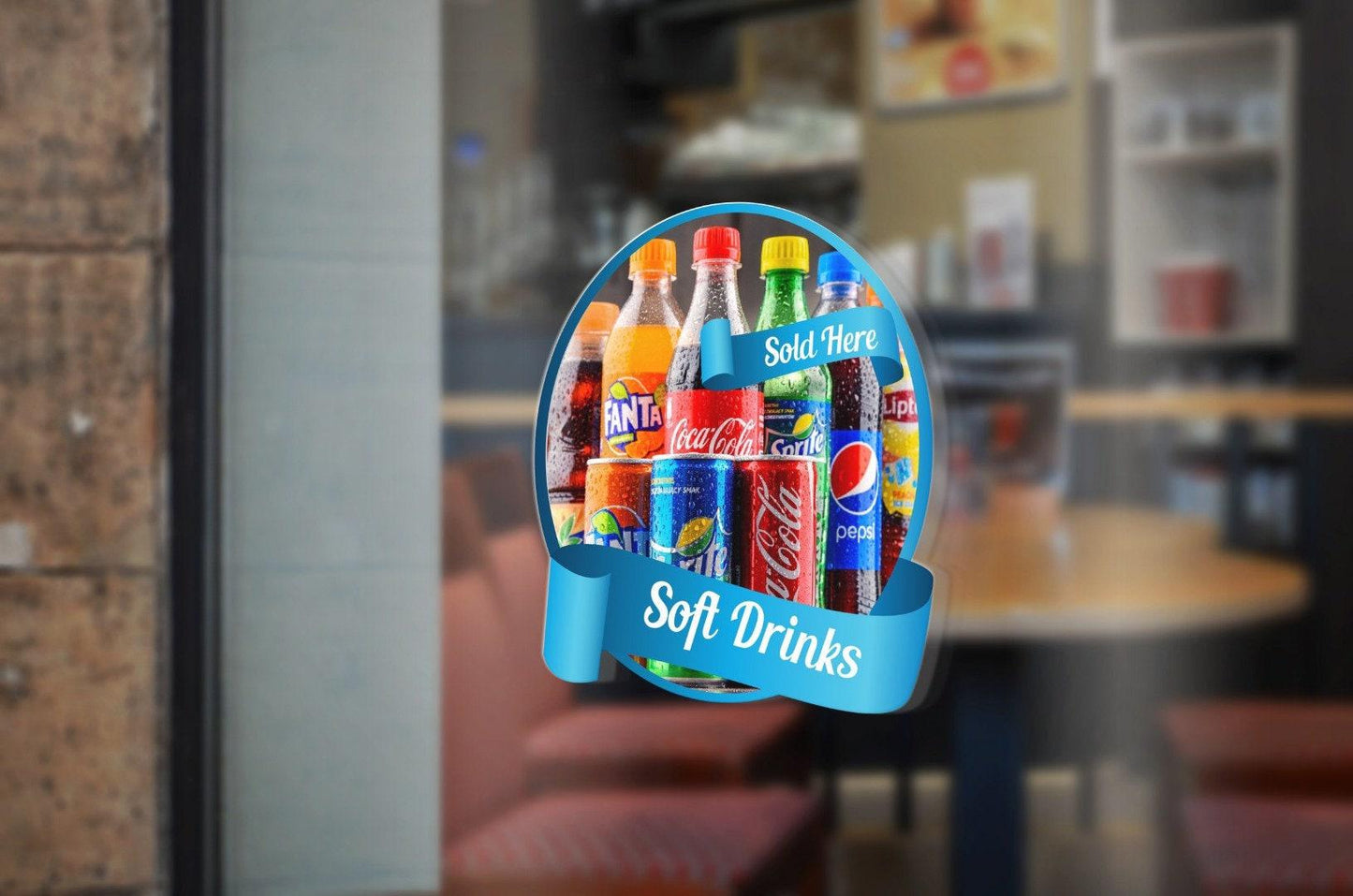 Soft Drink Sold Here Sign: Shop Window Display Sticker