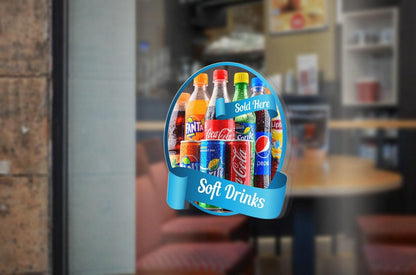 Soft Drink Sold Here Sign: Shop Window Display Sticker
