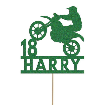Personalised Glitter Motorbike Cake Topper: Biker Birthday Decoration