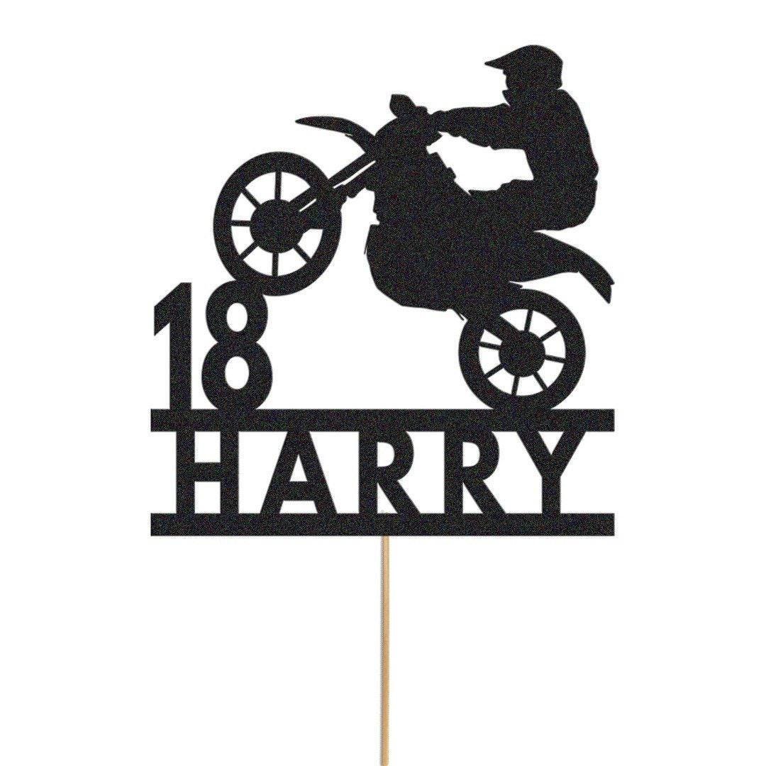 Personalised Glitter Motorbike Cake Topper: Biker Birthday Decoration