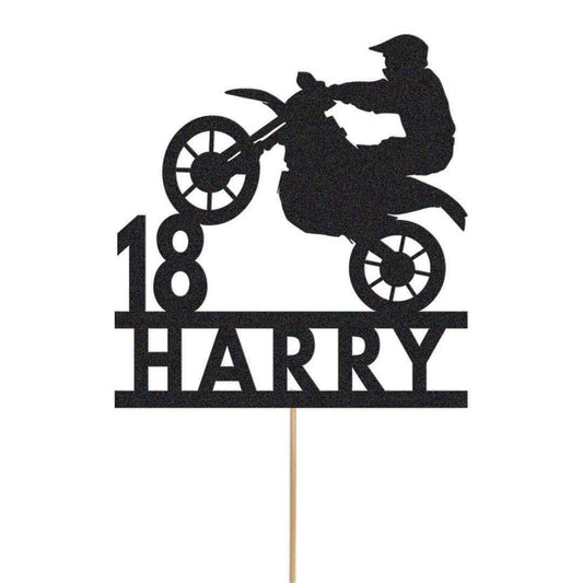Personalised Glitter Motorbike Cake Topper: Biker Birthday Decoration