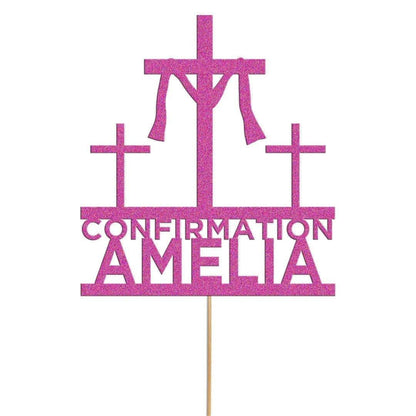 Personalised Glitter Cross Cake Topper: Confirmation Decoration