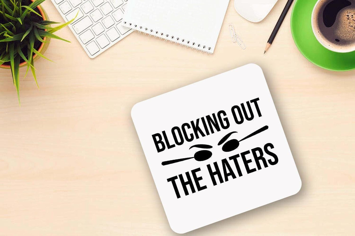 Blocking Out The Haters Ceramic Novelty Mug & Coaster Coffee Tea Cup Office Workspace Gift