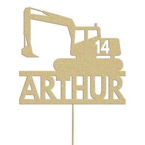 Personalised Glitter Digger Cake Topper: Construction Birthday Decor