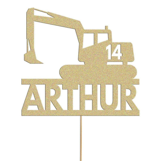 Personalised Glitter Digger Cake Topper: Construction Birthday Decor